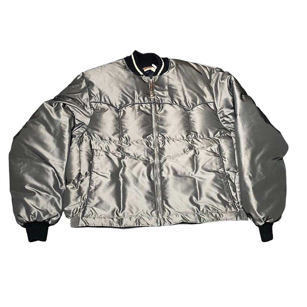Vintage 80s Gray Comfy Down Filled Western Puffer Jacket USA Made Mens XXL